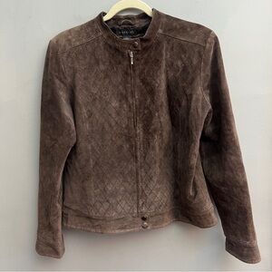 Harold's Brown Quilted Suede Leather Jacket, Size Large (fits like Medium/8)